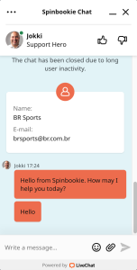 Atendimento ao cliente - Spinbookie chat