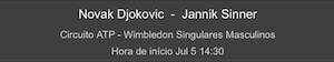 Apresentação Bet7 de disputa entre Djokovic e Sinner pelas quartas de final de Wimbledon.