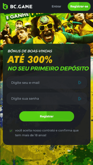 Tela mobile com promoção BC.Game 300% no primeiro depósito