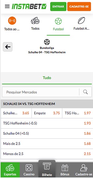 Odds Instabet para apostas entre Schalke 04 vs TSG Hoffenheim pela Budesliga.