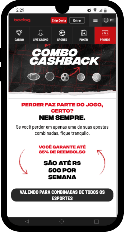 CashBack Bodog para apostas Brasileirao
